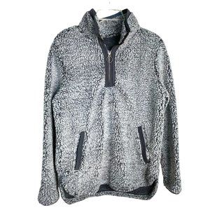 Cozy Sherpa Half-Zip Gray Faux Sherpa Fleece Pullover Jacket Size M Outdoor